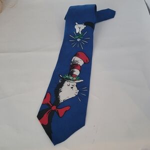 VTG Dr. Seuss Wide Necktie Tie Cat In The Hat Mistletoe Christmas 100% Silk